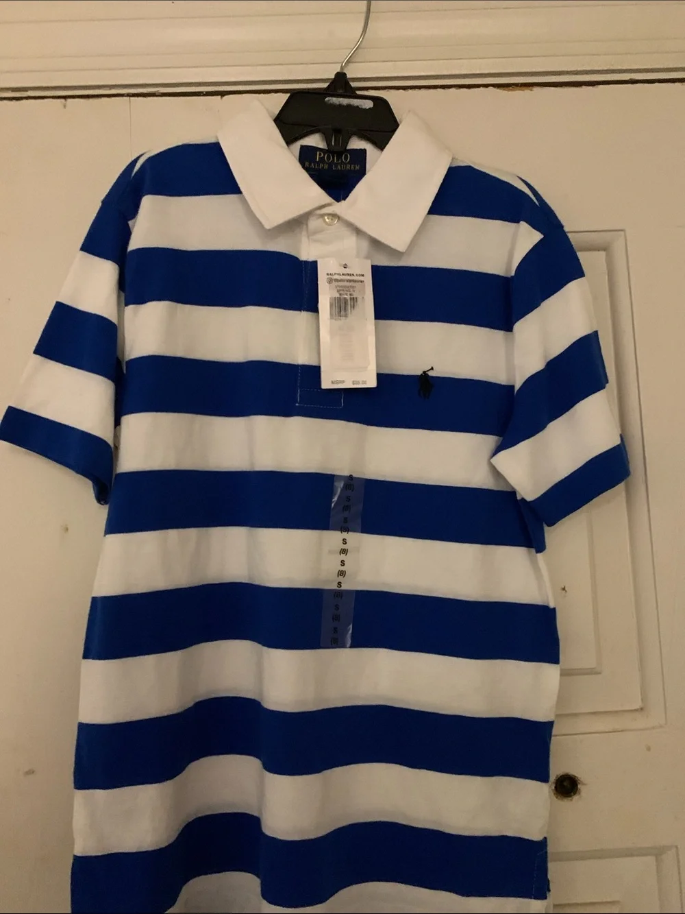 Polo by Ralph Lauren Royal Blue and White Striped Crewneck Polo Sweater